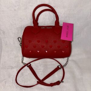 Betsey Johnson Crimson Red Barrel Crossbody Red Heart Stud Accents NWT